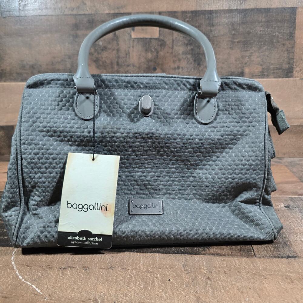 Baggallini Geometric Gray Satchel Top Handle Zip w/ Detachable Strap New